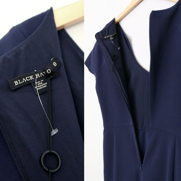 Black Halo Gypsy Rose Jumpsuit Size 8 Short Sleeve V Neck Classic Slit Hem $390 - Picture 7 of 16